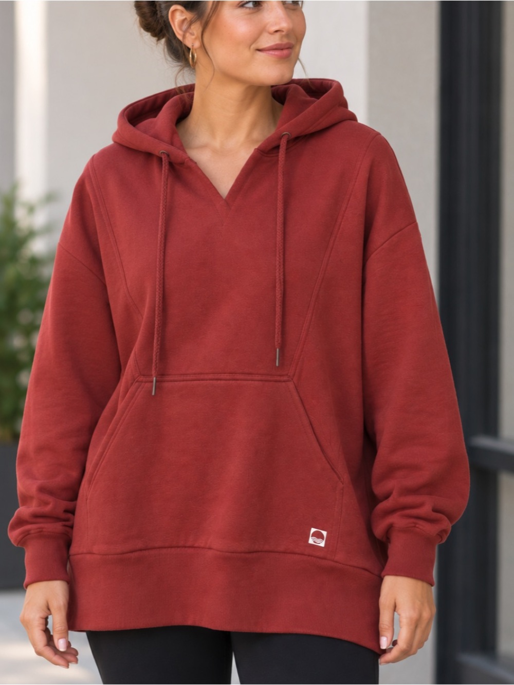 Anthropologie Daily Practice Hoodie Womens S Wine Red Oversized Pullover NWT
